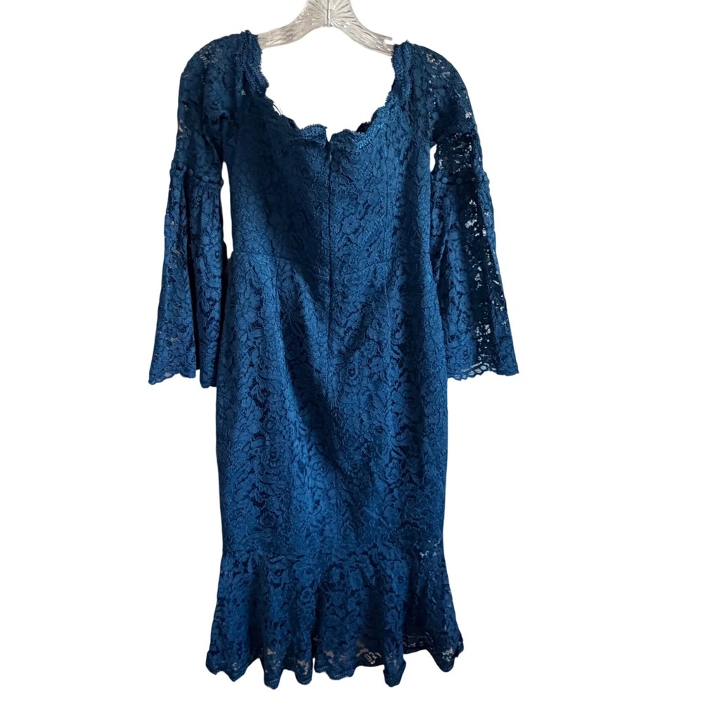 N Nicholas Blue Lace Octavia Cocktail Dress Off Shoulder Bell Sleeve S 8‎ - Picture 3 of 16